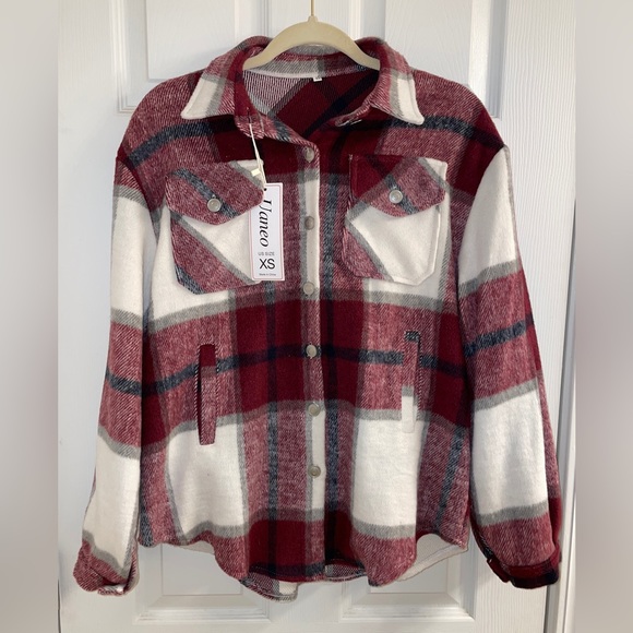 NWT Plaid Shacket Burgundy XS - Picture 4 of 5